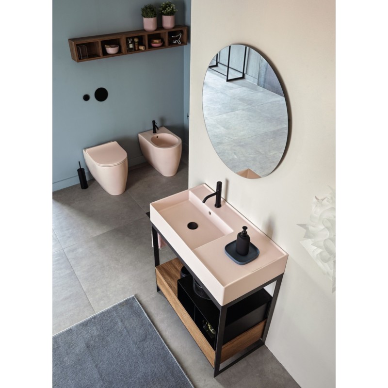 Meuble console de salle de bain bois clair et céramique musk 55 avec une vasque ronde à poser blanc mat scarcross 41