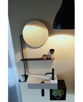 Meuble de salle de bain vasque scarsoft 45x22cm avec miroir étagère et porte verre noir et cube noir scarfold