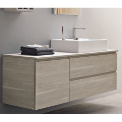 Meuble de salle de bain largeur 145cm profondeur hauteur 64,5cm avec deux tiroirs et une vasque blanc brillant scarphorma