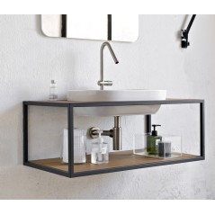 Meuble de salle de bain largeur 90cm profondeur 50cm hauteur 35cm avec une vasque blanc brillant 56x39cm scarframe