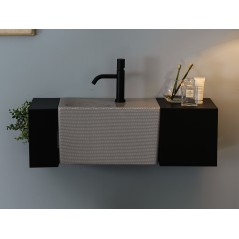 Meuble de salle de bain 77.5x24cm profondeur 24cm avec 2 éléments métalliques noir mat et une vasque 42X24cm scarfold