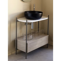 Meuble console de salle de bain structure métal L74.5cm H77.5cm P39cm avec tiroir en bois et vasque céramique scardiva