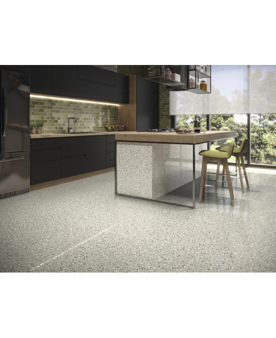 Carrelage imitation terrazzo beige mat avec grain de couleur rectifié 60X60X1cm apepoca silken bone