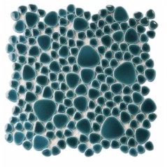 Galet de verre vert turquoise craquelé brillant sur trame 26x26cm épaisseur 5mm