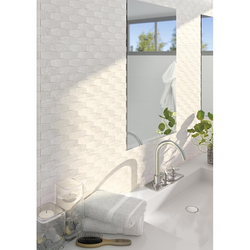 Carrelage decor relief blanc cassé 25x75cm VI-symi blanc pour le mur