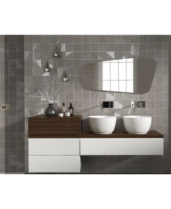 Carrelage bosselé gris mat et brillant 13.8x13.8cm contemporain sol et mur apedrop grey