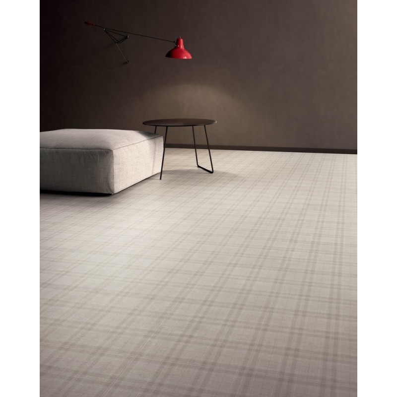 Carrelage grand format imitation tissu mat, 90x90cm rectifié, Santaset tartan blanc