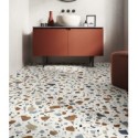 Carrelage effet terrazzo mat 90x90cm et 120x120cm rectifié sur fond blanc, santadeconcrete maxi deco white