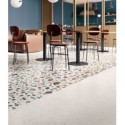 Carrelage effet terrazzo mat 90x90cm et 120x120cm rectifié sur fond blanc, santadeconcrete maxi deco white