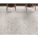 Carrelage effet terrazzo mat 60x60cm, 90x90cm et 120x120cm rectifié sur fond gris clair, santadeconcrete medium perle