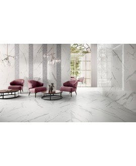 Carrelage imitation marbre brillant blanc veiné de noir brillant rectifié 90x90x1cm et 120x120x1cm , santathemar venato