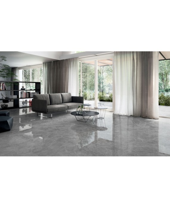 Carrelage imitation marbre gris poli brillant rectifié 60x60x1cm, salon, santagrigiosavoia