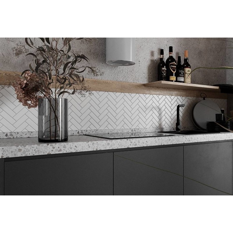 Mosaique barette blanc brillant sur trame 26.2x31.8x0.8cm D chevron