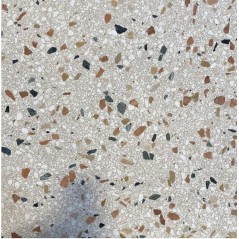 Carrelage terrazzo veritable bleu noir et beige sur fond gris brillant 60x60x2cm D granito smarties.