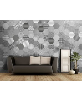 Carrelage hexagonal décoré patchwork noir et blanc 25x22x0.9cm, D moma
