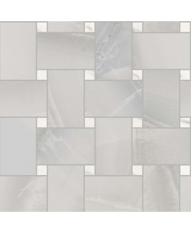 Mosaique imitation marbre poli argent brillant rectifié 30x30cm sur trame santakoya maxi rete silver kry