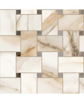 Mosaique imitation marbre poli blanc brillant rectifié 30x30cm sur trame santatrumarmi rete gold kry