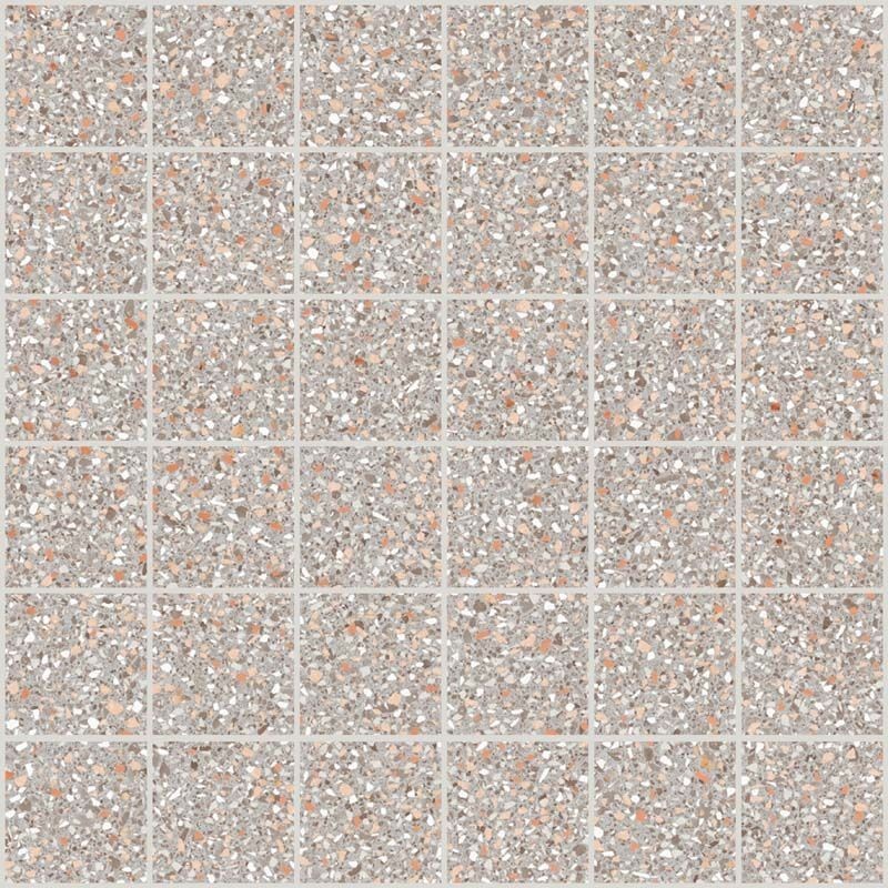 Mosaique imitation terrazzo poli gris clair brillant rectifié 30x30cm sur trame santanewdeco mosaico pearl kry