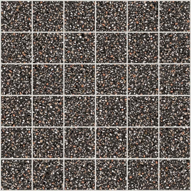 Mosaique imitation terrazzo poli noir brillant rectifié 30x30cm sur trame santanewdeco mosaico black kry