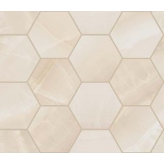 Mosaique hexagone imitation marbre translucide poli ivoire brillant 30x34.5cm sur trame santakoya cl ivory kry