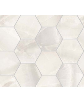 Mosaique hexagone imitation marbre translucide poli blanc brillant 30x34.5cm sur trame santakoya cl white kry