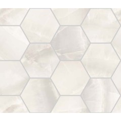 Mosaique hexagone imitation marbre translucide poli blanc brillant 30x34.5cm sur trame santakoya cl white kry