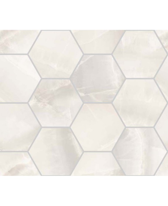 Mosaique hexagone imitation marbre translucide poli blanc brillant 30x34.5cm sur trame santakoya cl white kry