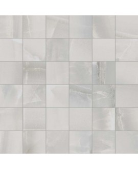Mosaique imitation marbre translucide gris clair mat, douche, carré, santakoya silver 5x5cm sur trame 30x30cm