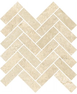 Mosaique imitation marbre beige mat, douche, chevrons, santathemar spina crema marfil sur trame 30x30cm