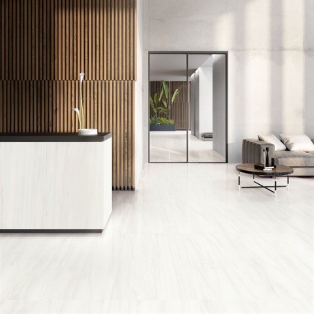 Carrelage imitation marbre blanc rayé de gris légèrement mat rectifié 60x60cm, 90x90cm et 120x60cm santapuremarble covelano