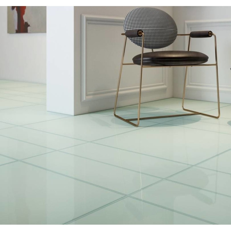 Carrelage imitation verre translucide vert brillant 60x60cm inrayable refvetri acqua