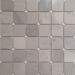 Mosaique salled e bain décor marbre gris et cabochon blanc poli brillant sur trame 30x30cm victoria gris