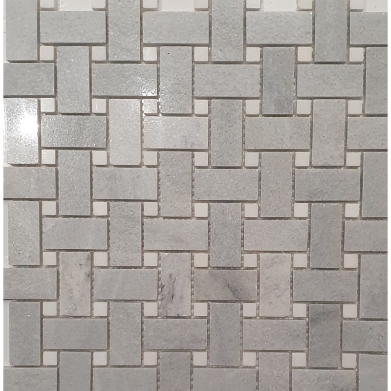 Mosaique salle de bain décor marbre gris et blanc poli brillant sur trame 30x30cm motrenzado gris