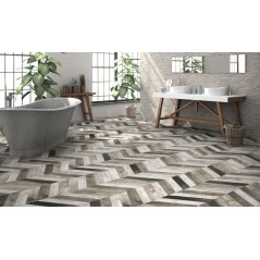 Carrelage imitation parquet moderne chevron gris nuancé 70x40cm realdiamond pallet grey chevron