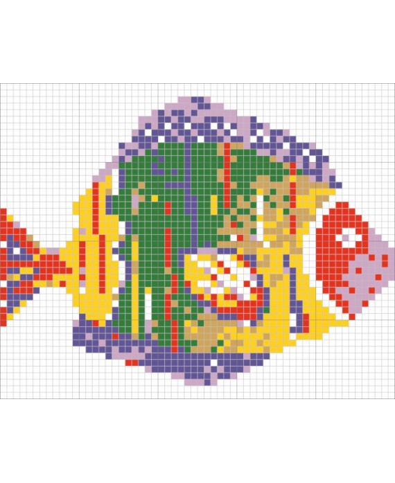 Décor en emaux de verre pour piscine: petit poisson multicouleur 158x126.4cm