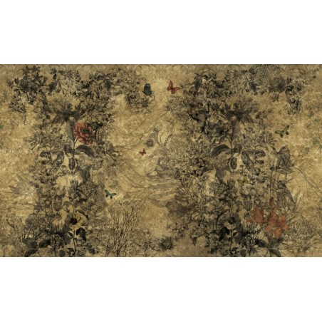 Papier peint vinyle APRIL_INKLVIC2001, fleurs sur fond jaune , sur mesure