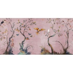 Papier peint en fibre de verre pour mur de salle de bain IBIS_INKUAHB1903b, oiseaux sur fond rose