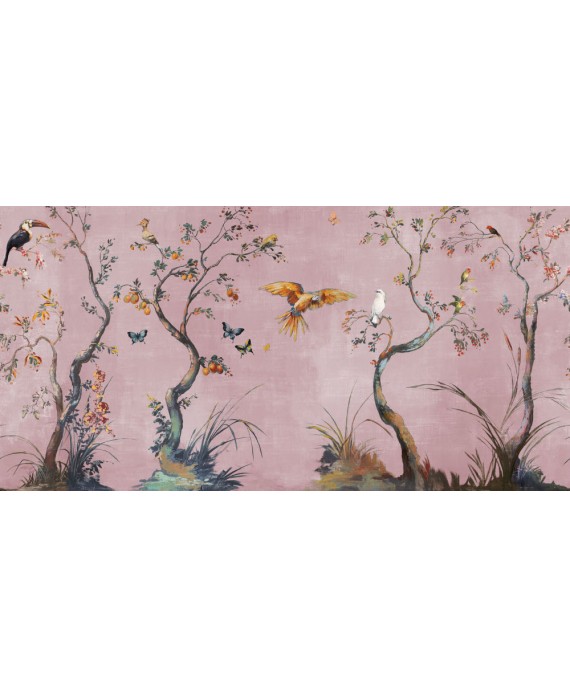 Papier peint en fibre de verre pour mur de salle de bain IBIS_INKUAHB1903b, oiseaux sur fond rose