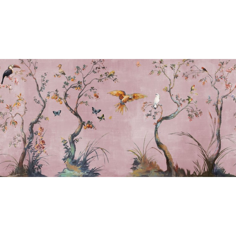 Papier peint en fibre de verre pour mur de salle de bain IBIS_INKUAHB1903b, oiseaux sur fond rose