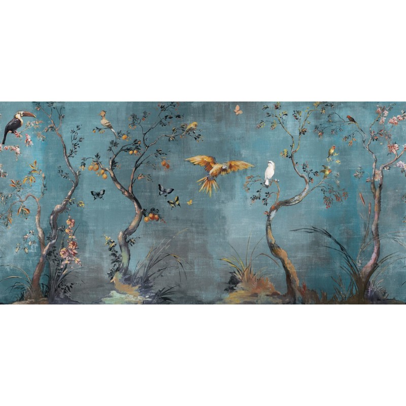 Papier peint en fibre de verre pour mur de salle de bain IBIS_INKUAHB1902b, oiseaux sur fond bleu