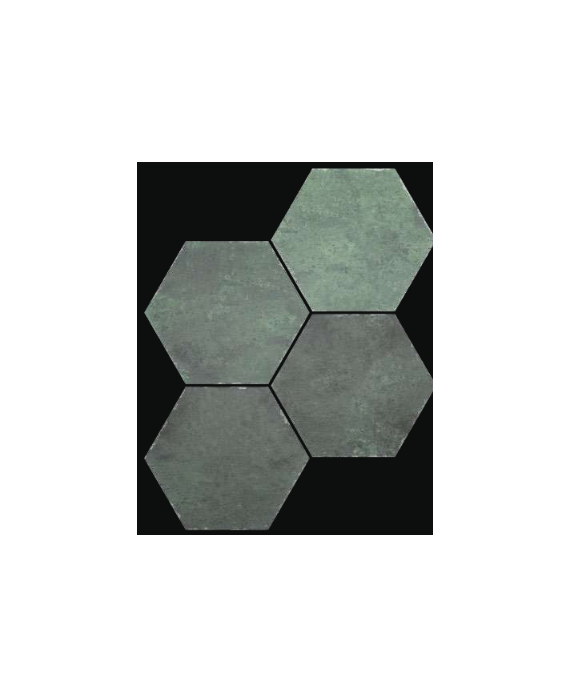 Carrelage hexagone tomette imitation beton vert dénuancé mat 23x27cm, duresix saona esmeralda