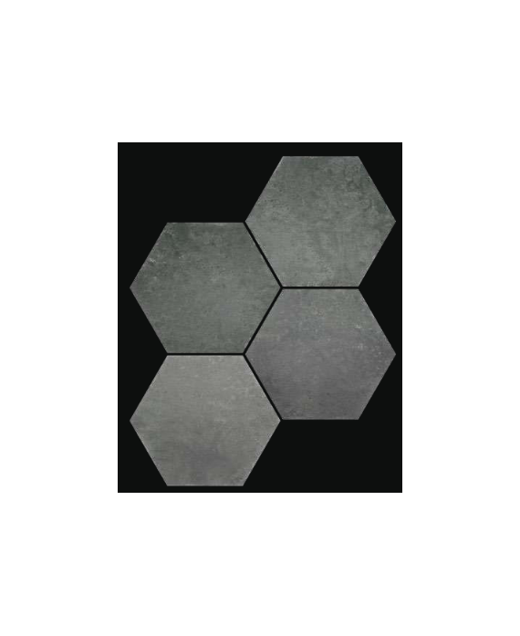 Carrelage hexagone tomette imitation beton noir dénuancé mat, sol et mur, 23x27cm, duresix saona