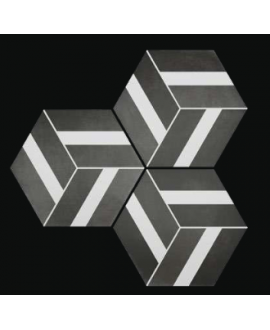 Carrelage hexagone tomette décor géométrique noir mat, sol et mur, 23x27cm, duresix bari black
