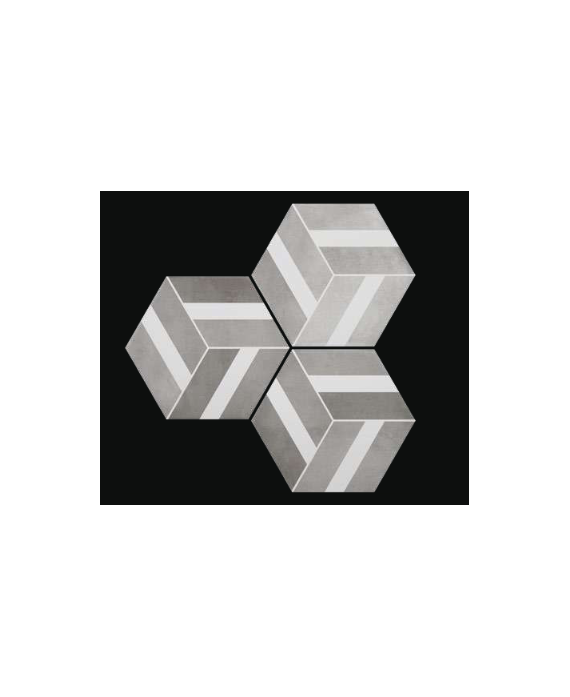 Carrelage hexagone tomette décor géométrique gris mat, sol et mur, 23x27cm, duresix bari grey