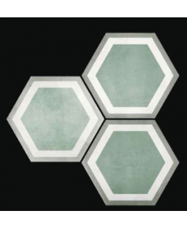 Carrelage hexagone tomette décor géométrique vert d'eau mat, sol et mur, 23x27cm, duresix pisa acqua