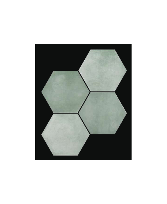 Carrelage hexagone tomette imitation ciment vert d'eau mat, sol et mur, 23x27cm, duresix cementi acqua