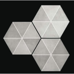 Carrelage hexagone tomette décor triangle gris mat, sol et mur, 23x27cm, duresix capri grey