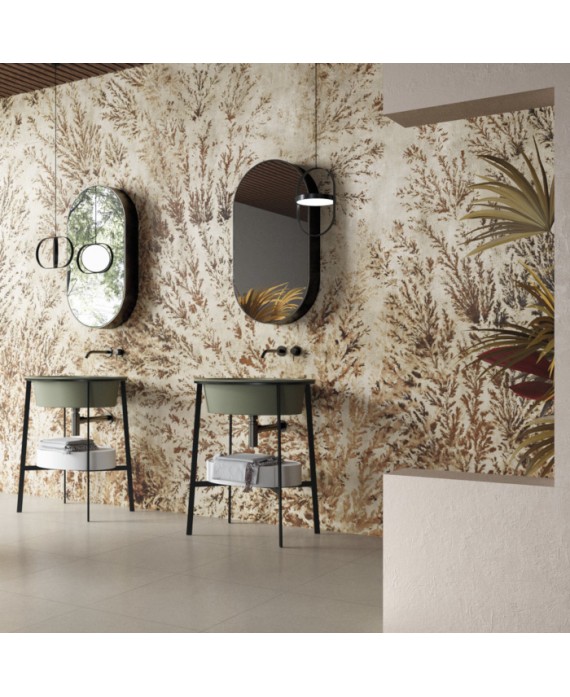 Papier peint en fibre de verre pour mur de salle de bain DENTRITUS_INKTOOK2001, fleurs beiges