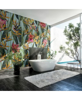 Papier peint en fibre de verre pour mur de salle de bain STERLIZIA_INKKLMN1901 oiseaux et fleurs