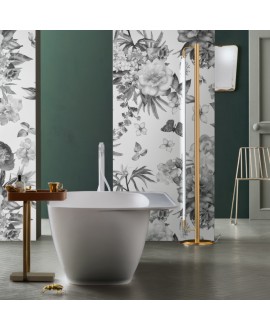Papier peint en fibre de verre pour mur de salle de bain INKABNA1901-1 fleurs grises sur fond blanc
